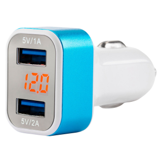 Autonabíjačka mobilného telefónu s 2xUSB + tester napätia akumulátora TEST-04