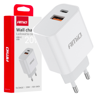 Sieťová nabíjačka PRO-09 USB+USB-C 20W Quick Charge 230V AMiO-02935